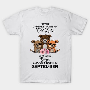 Never Underestimate An Old Woman Who Loves Dogs And Was Born In September T-Shirt